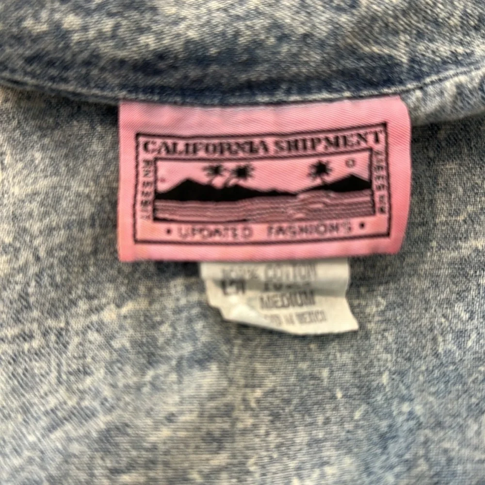 Vintage 80s Acid Wash Denim Off Shoulder Crop Top M - Picture 7 of 8